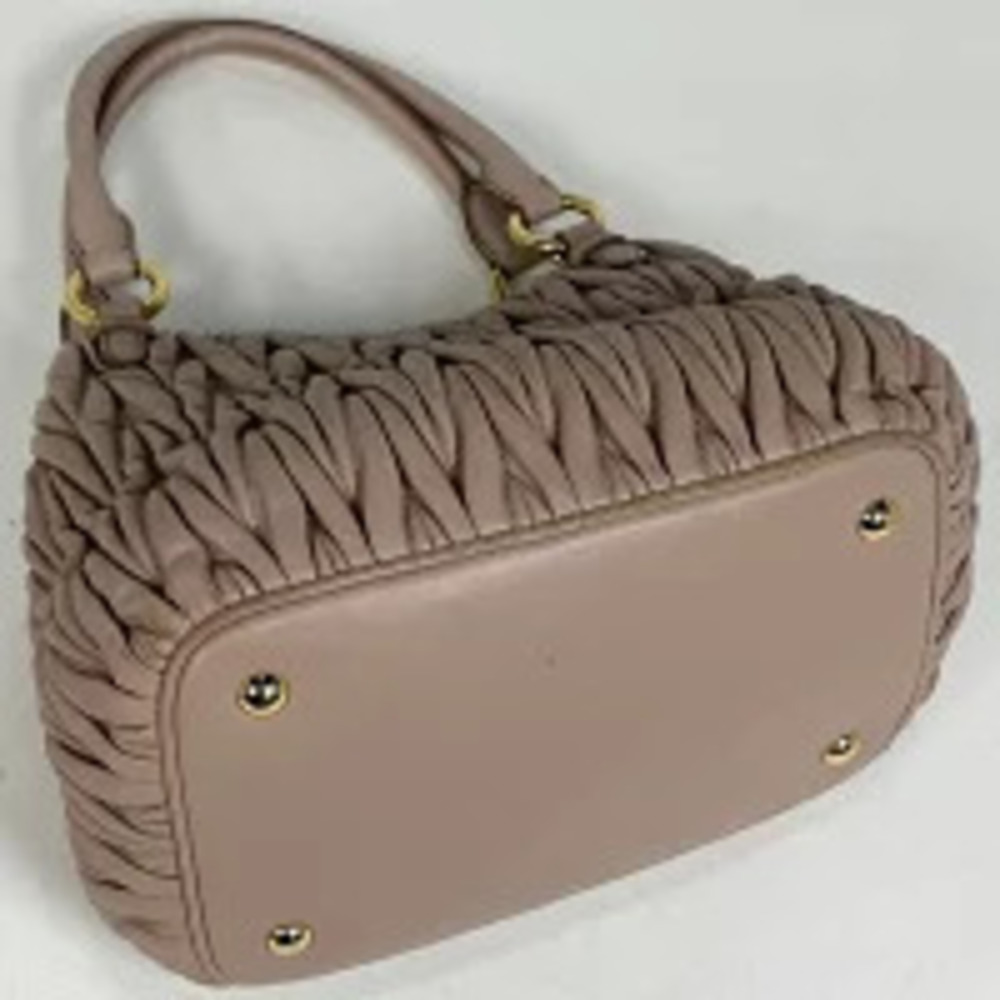 Miu Miu Shoulder 2way Pink Matelasse Bag Gathered Leather Beige Pink Tan
